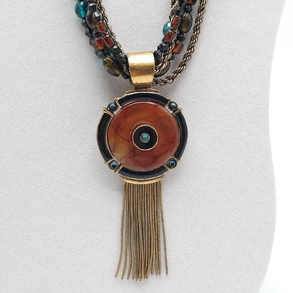 Multi Strand Glass Beaded Necklace With Tassel Pendant By Chicos - Picture 2 of 7
